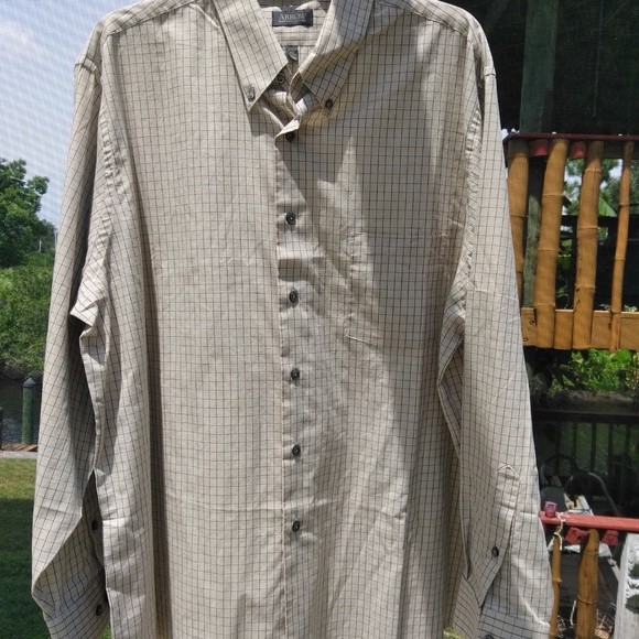 Arrow Wrinkle Free Men's Long Sleeve Tan Check - Picture 1 of 8